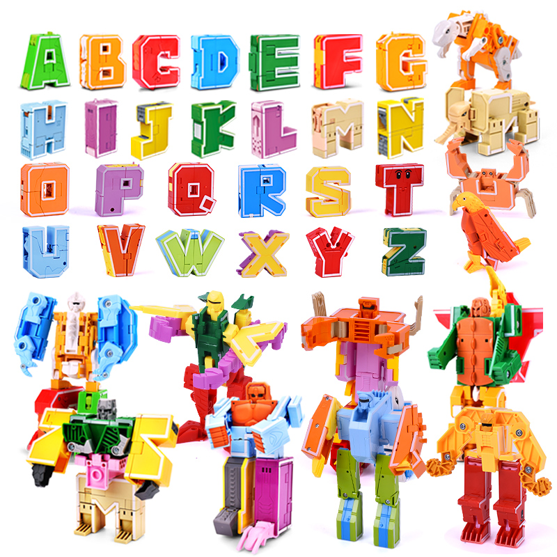 26字母变形玩具恐龙字母金刚动物机器人男孩拼装积木儿童生日礼物