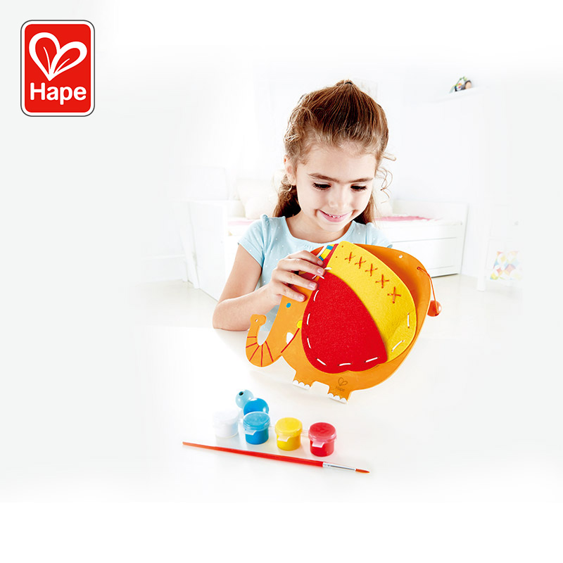 Hape涂鸦DIY收纳挂袋大象 宝宝创意动手工制作儿童益智玩具礼物